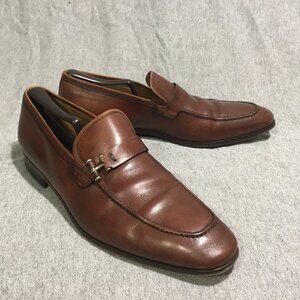 Magnanni Men Brown Leather Horsebit Dress Slip On Loafer Size 10.5